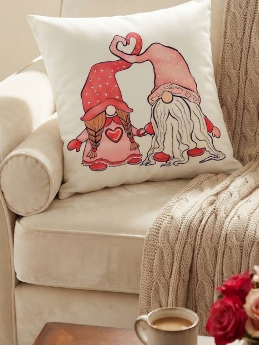Valentine's Day Gnome Print Cushion Cover Without Filler new
